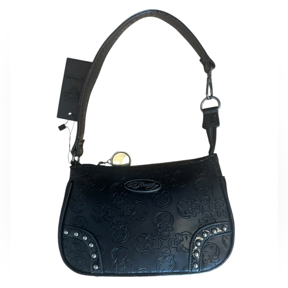 Ed Hardy Black Skull Embossed Shoulder Bag